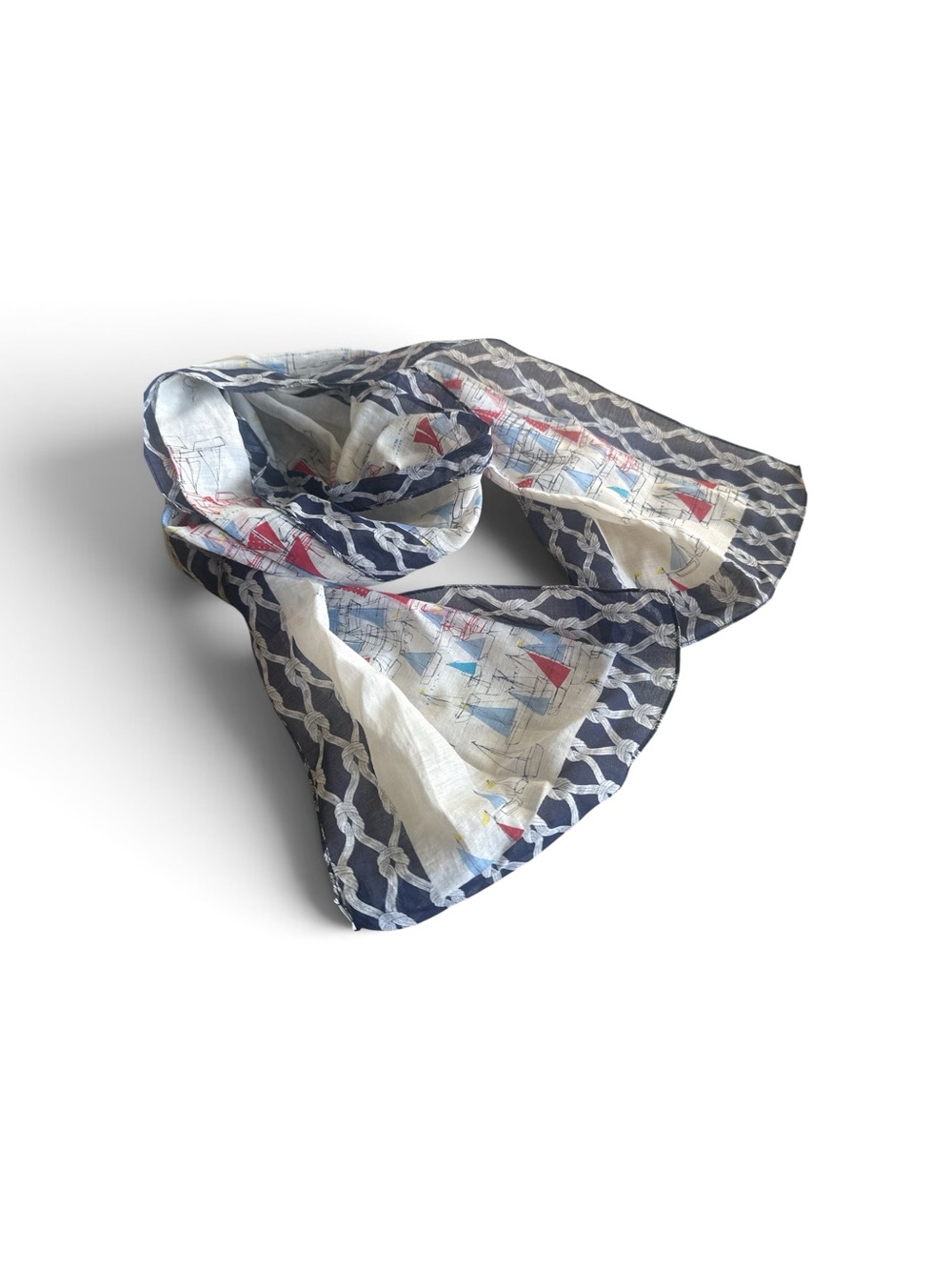 Talbots Silk/ Cotton Blue White Red Nautical Print Rectangle Scarf Coastal
